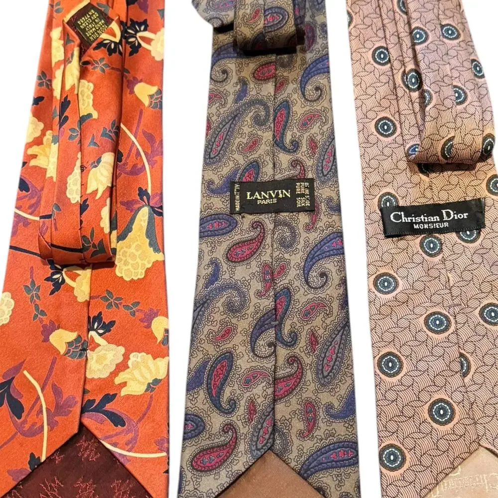 Vintage Silk Designer Tie Lot Lanvin Christian Dior AKM Made in Italy